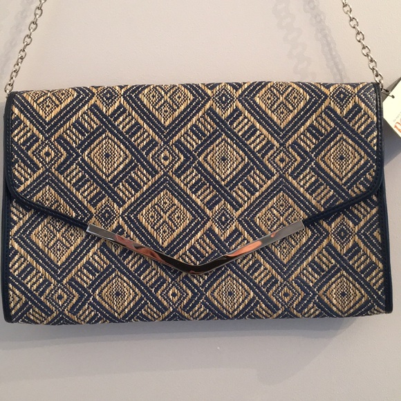 Poppy Jones Blue Squares Shoulder/Clutch Bag NWT - Picture 2 of 8